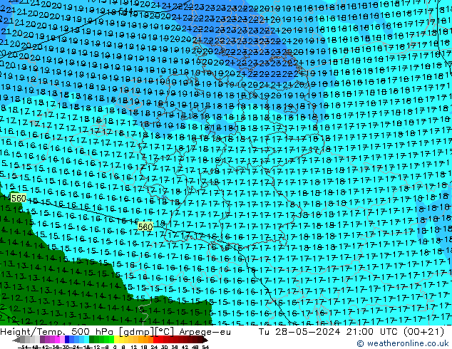 Height/Temp. 500 hPa Arpege-eu Ter 28.05.2024 21 UTC