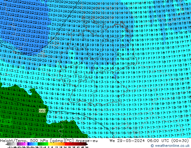 Height/Temp. 500 hPa Arpege-eu  29.05.2024 06 UTC