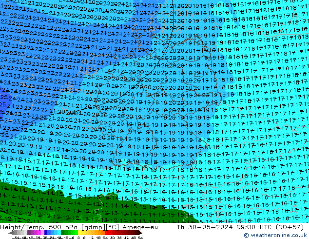 Height/Temp. 500 hPa Arpege-eu  30.05.2024 09 UTC