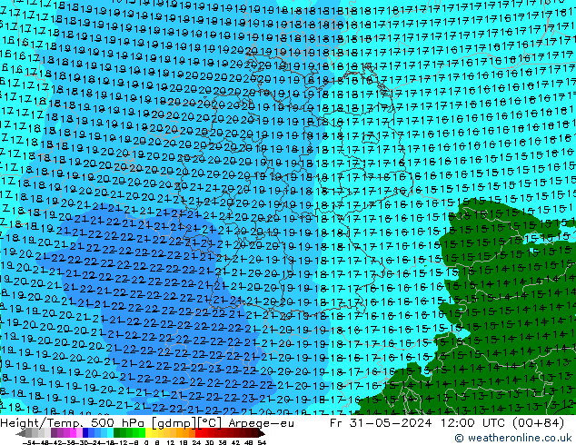 Height/Temp. 500 hPa Arpege-eu Sex 31.05.2024 12 UTC