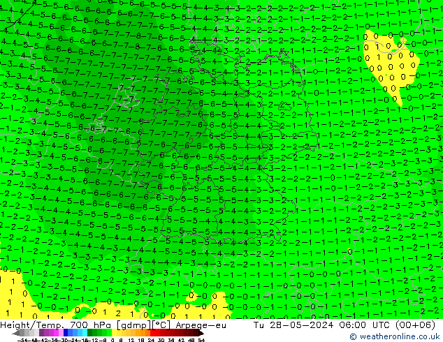 Height/Temp. 700 hPa Arpege-eu Tu 28.05.2024 06 UTC