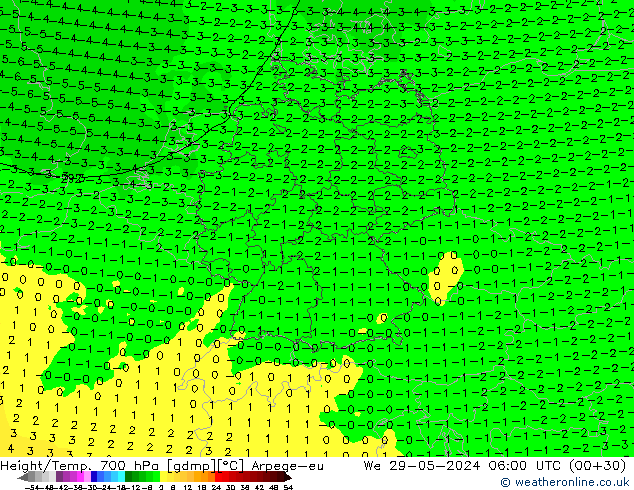 Height/Temp. 700 hPa Arpege-eu mer 29.05.2024 06 UTC