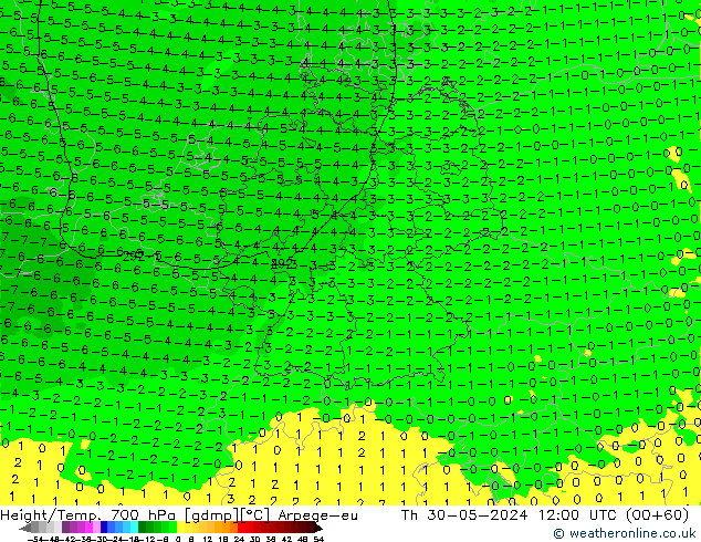 Hoogte/Temp. 700 hPa Arpege-eu do 30.05.2024 12 UTC