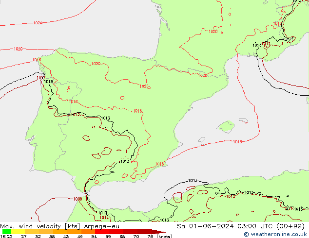 Max. wind velocity Arpege-eu сб 01.06.2024 03 UTC