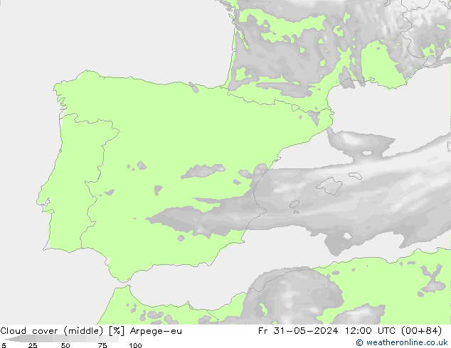 Wolken (mittel) Arpege-eu Fr 31.05.2024 12 UTC