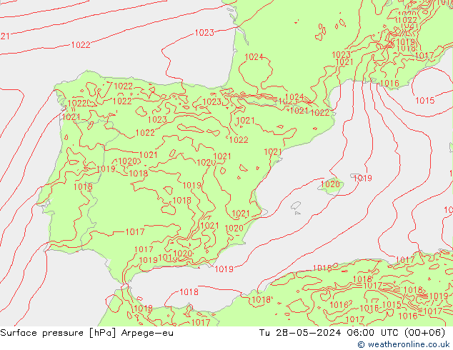 Atmosférický tlak Arpege-eu Út 28.05.2024 06 UTC