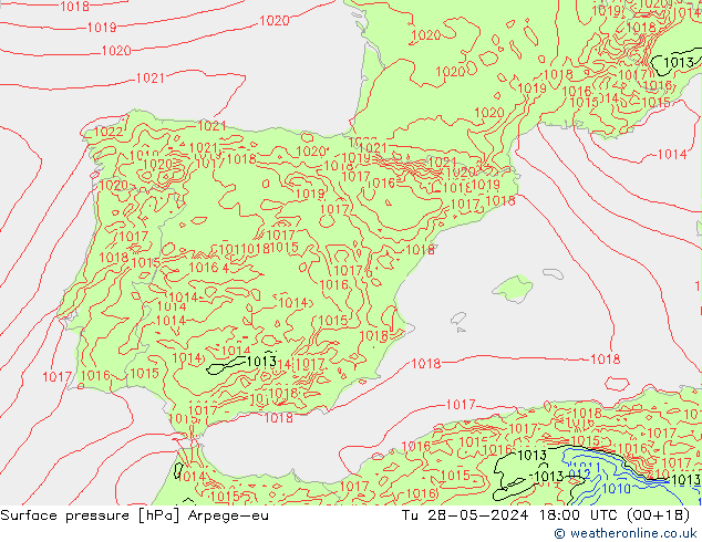 Surface pressure Arpege-eu Tu 28.05.2024 18 UTC