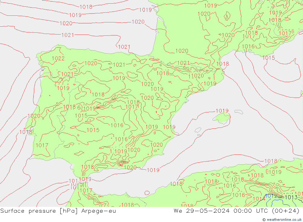 Luchtdruk (Grond) Arpege-eu wo 29.05.2024 00 UTC