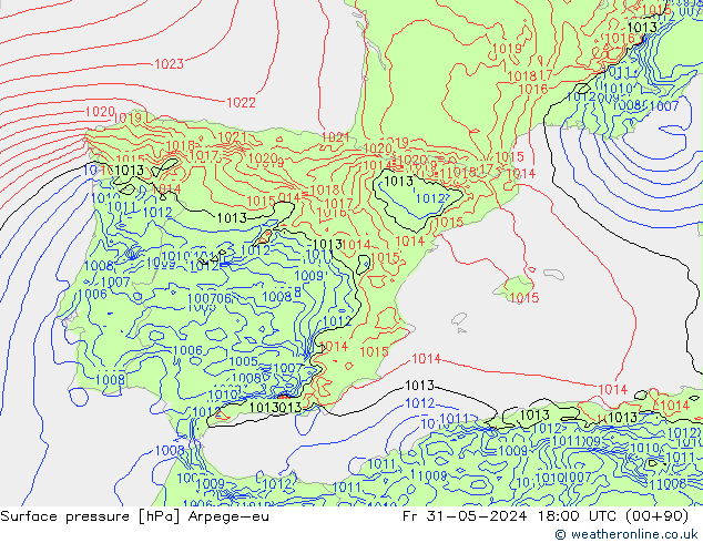 Presión superficial Arpege-eu vie 31.05.2024 18 UTC