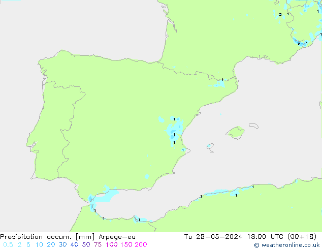 Precipitation accum. Arpege-eu Ter 28.05.2024 18 UTC