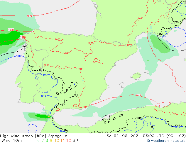 Windvelden Arpege-eu za 01.06.2024 06 UTC