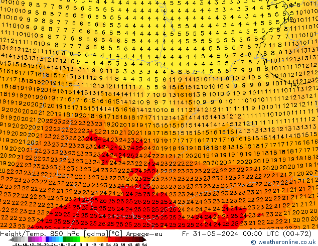 Height/Temp. 850 hPa Arpege-eu Pá 31.05.2024 00 UTC