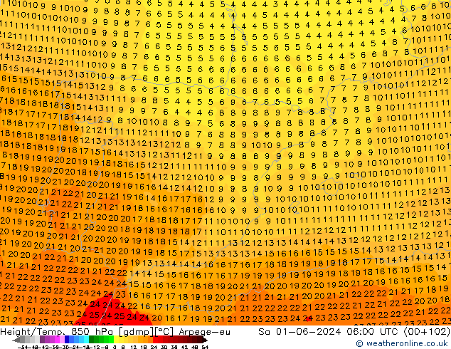 Height/Temp. 850 hPa Arpege-eu Sa 01.06.2024 06 UTC