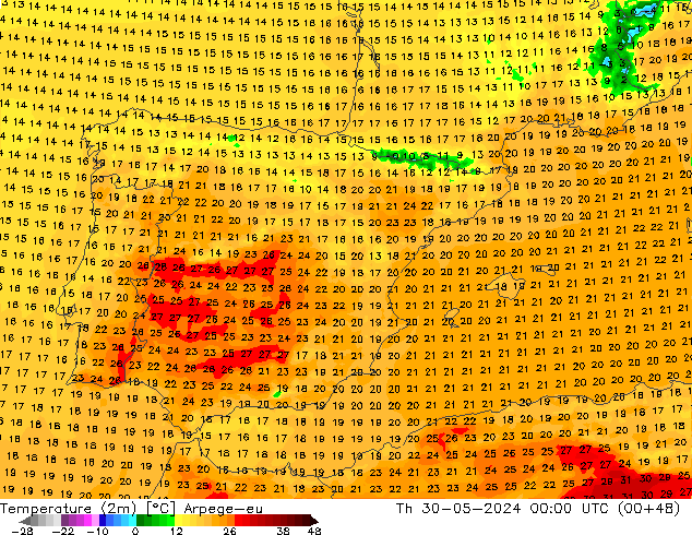 Temperature (2m) Arpege-eu Th 30.05.2024 00 UTC