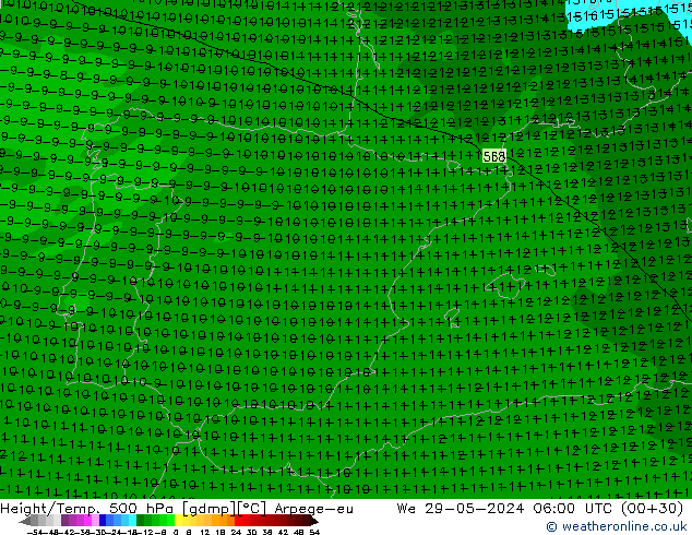 Hoogte/Temp. 500 hPa Arpege-eu wo 29.05.2024 06 UTC