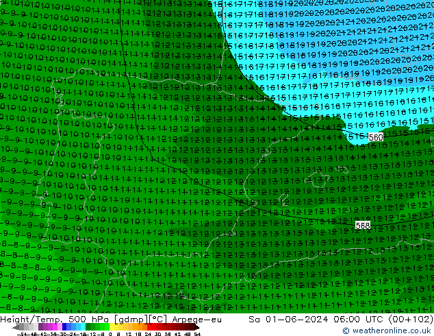 Height/Temp. 500 hPa Arpege-eu sab 01.06.2024 06 UTC