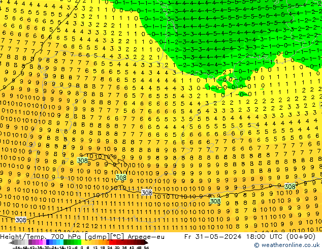 Height/Temp. 700 hPa Arpege-eu Fr 31.05.2024 18 UTC