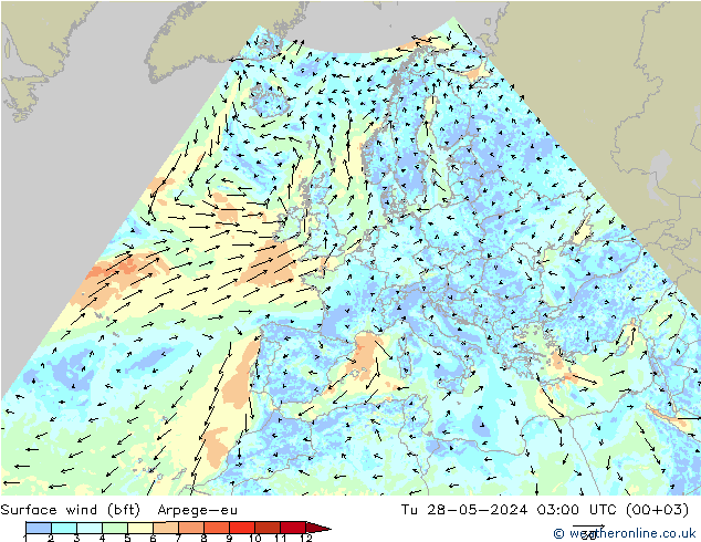 Bodenwind (bft) Arpege-eu Di 28.05.2024 03 UTC