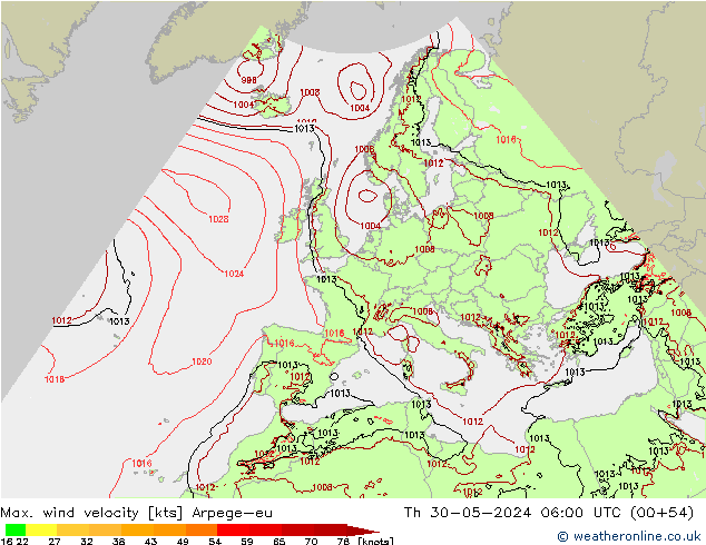 Maks. Rüzgar Hızı Arpege-eu Per 30.05.2024 06 UTC