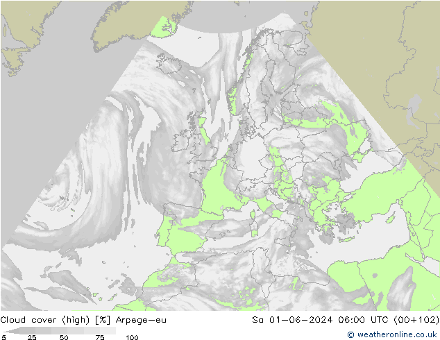 Wolken (hohe) Arpege-eu Sa 01.06.2024 06 UTC