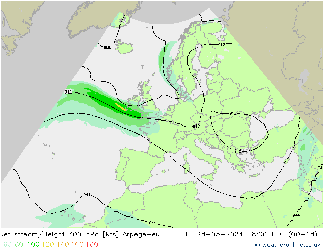 Jet stream/Height 300 hPa Arpege-eu Út 28.05.2024 18 UTC