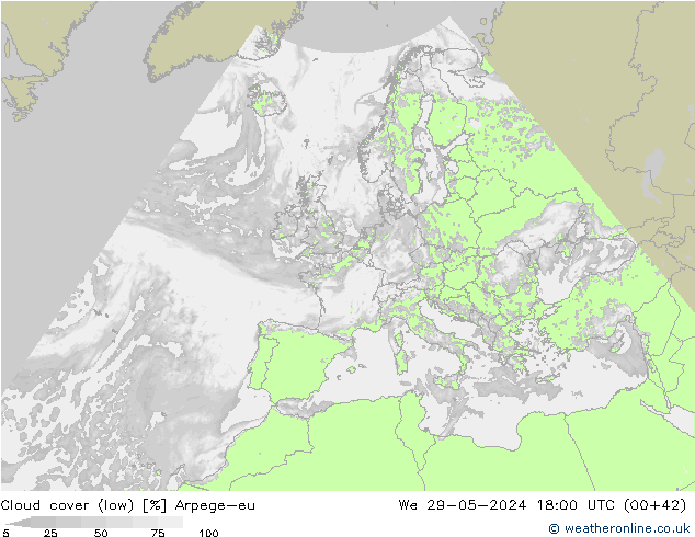 nuvens (baixo) Arpege-eu Qua 29.05.2024 18 UTC