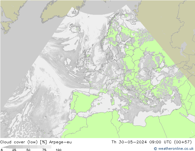 Nubes bajas Arpege-eu jue 30.05.2024 09 UTC