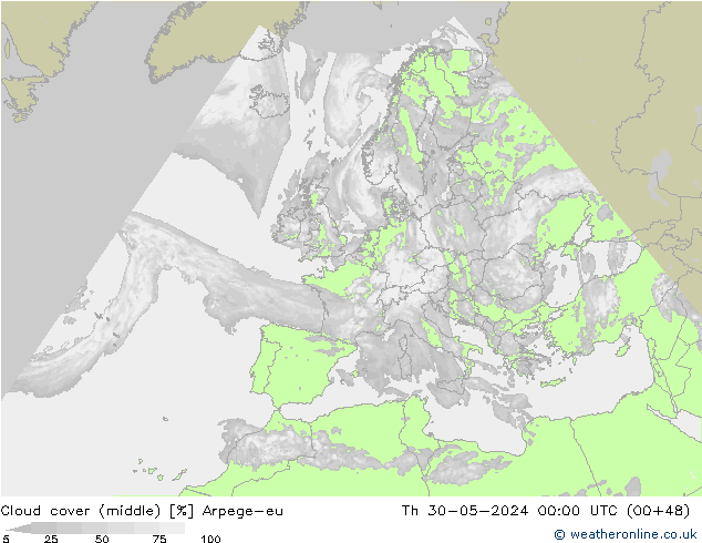 Nuages (moyen) Arpege-eu jeu 30.05.2024 00 UTC