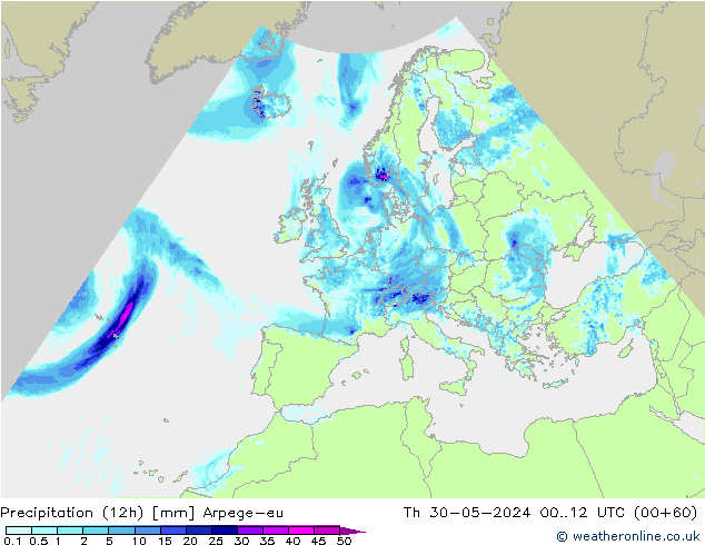 Yağış (12h) Arpege-eu Per 30.05.2024 12 UTC