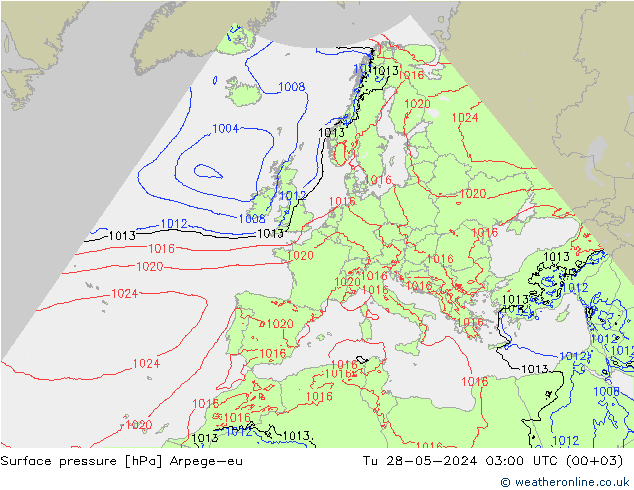 приземное давление Arpege-eu вт 28.05.2024 03 UTC