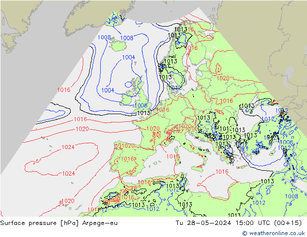 Pressione al suolo Arpege-eu mar 28.05.2024 15 UTC