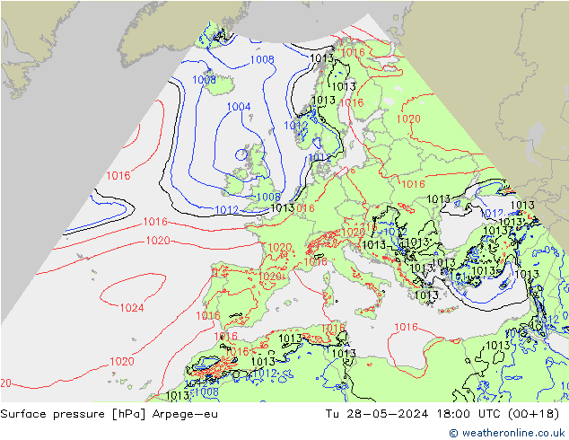 Surface pressure Arpege-eu Tu 28.05.2024 18 UTC