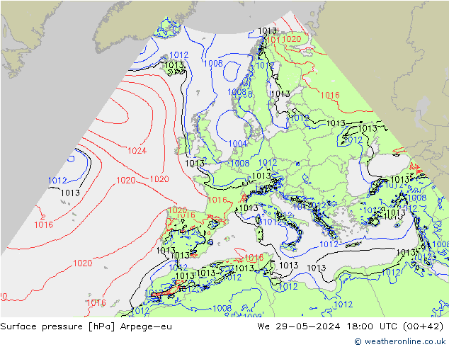 Presión superficial Arpege-eu mié 29.05.2024 18 UTC