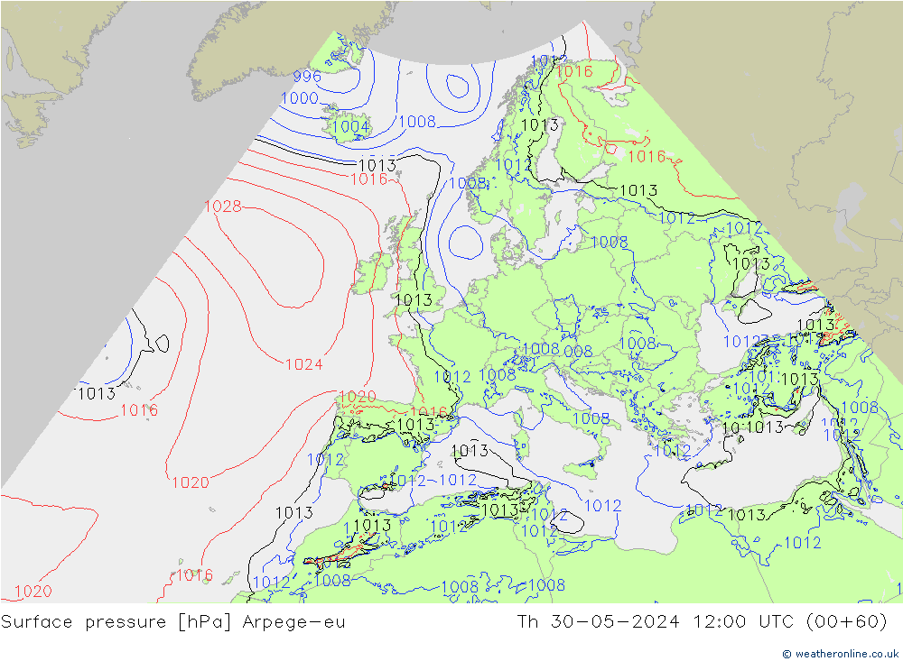 Surface pressure Arpege-eu Th 30.05.2024 12 UTC