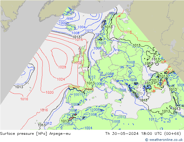 Presión superficial Arpege-eu jue 30.05.2024 18 UTC