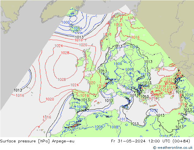 Surface pressure Arpege-eu Fr 31.05.2024 12 UTC