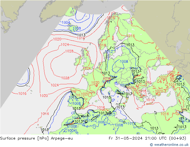 Surface pressure Arpege-eu Fr 31.05.2024 21 UTC