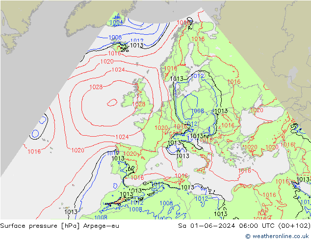 приземное давление Arpege-eu сб 01.06.2024 06 UTC