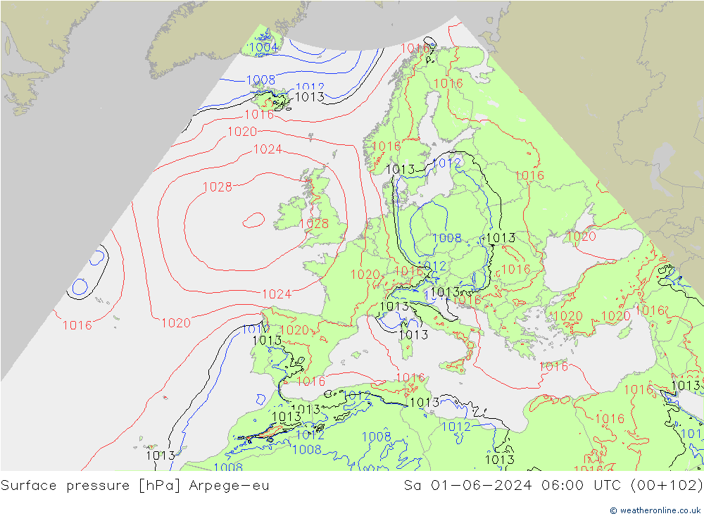 Yer basıncı Arpege-eu Cts 01.06.2024 06 UTC