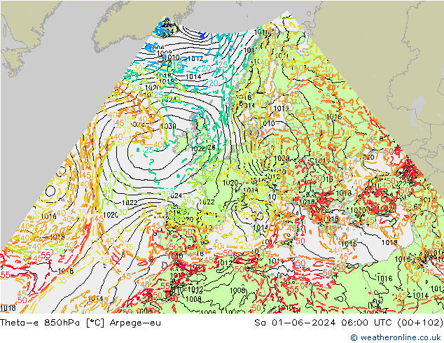 Theta-e 850hPa Arpege-eu  01.06.2024 06 UTC