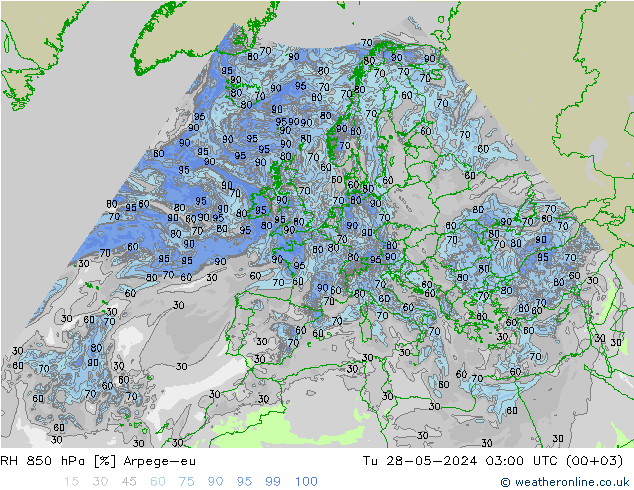 RH 850 hPa Arpege-eu  28.05.2024 03 UTC