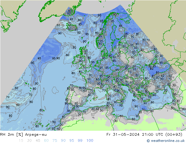 RH 2m Arpege-eu Fr 31.05.2024 21 UTC