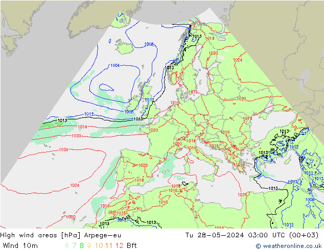 High wind areas Arpege-eu  28.05.2024 03 UTC