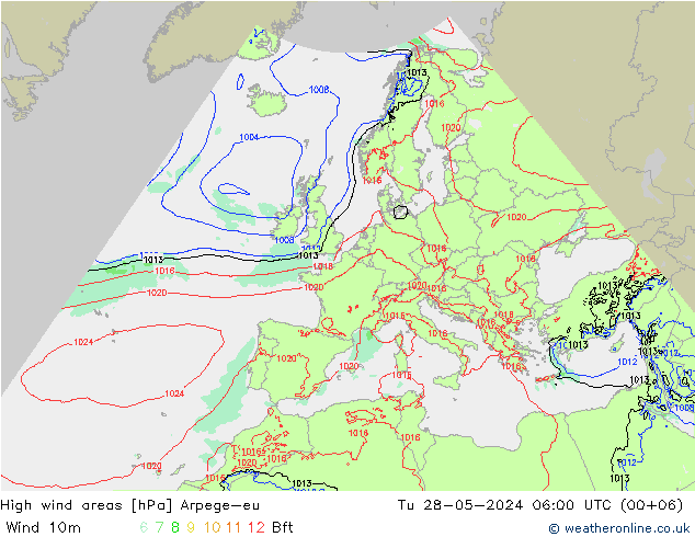 High wind areas Arpege-eu mar 28.05.2024 06 UTC