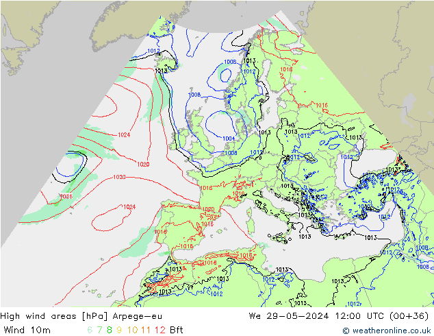 High wind areas Arpege-eu ср 29.05.2024 12 UTC