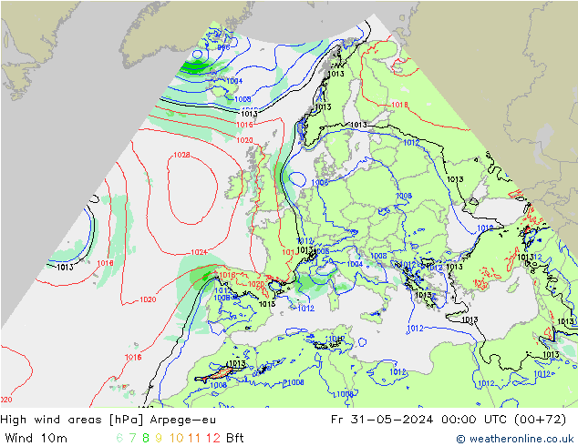 High wind areas Arpege-eu Sex 31.05.2024 00 UTC