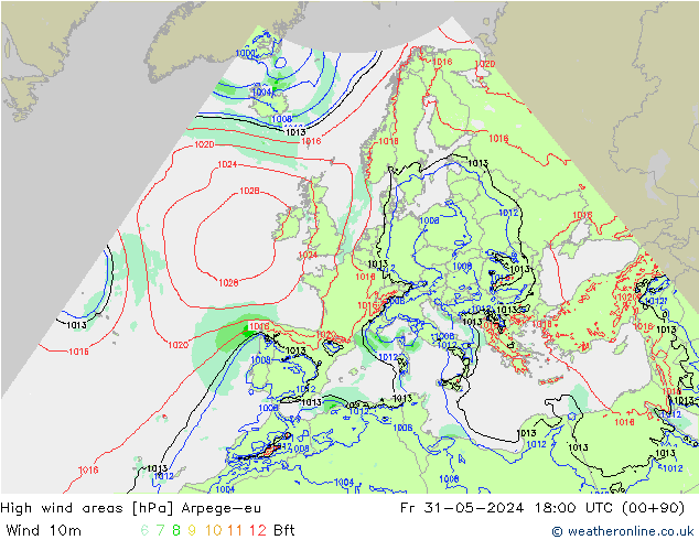 High wind areas Arpege-eu Fr 31.05.2024 18 UTC