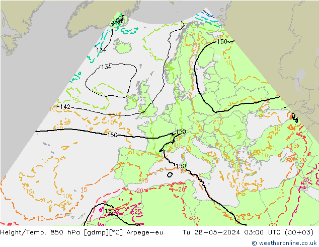 Height/Temp. 850 hPa Arpege-eu 星期二 28.05.2024 03 UTC