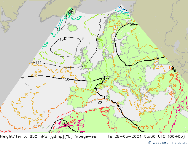 Height/Temp. 850 hPa Arpege-eu Tu 28.05.2024 03 UTC