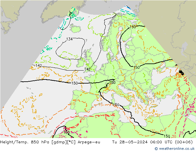 Height/Temp. 850 hPa Arpege-eu Tu 28.05.2024 06 UTC